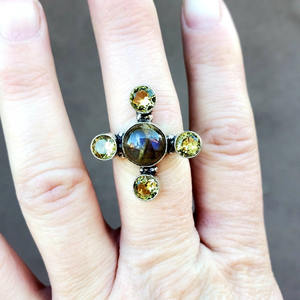 New Labradorite & Citrine 925 Silver Ring. - Picture 2 of 16